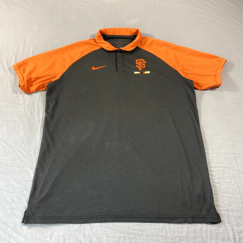 Nike San Francisco Giants Polo Shirt Mens Large Gray Orange MLB Baseball Dri-Fit